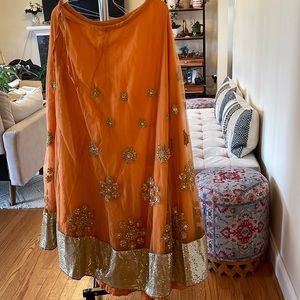 Orange Lehenga with Stunning Sequence Work (skirt & dupatta only)